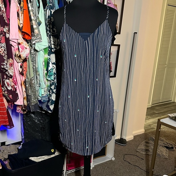 A Collection Navy and white striped mini Dress size medium - Picture 2 of 8